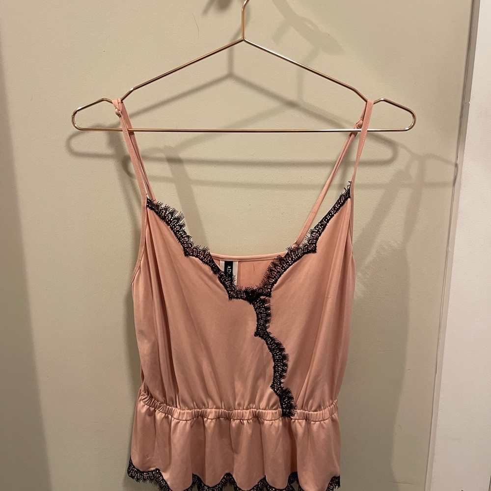 Adoreme Elegant Pink Lace Trim Camisole and shorts pajama set